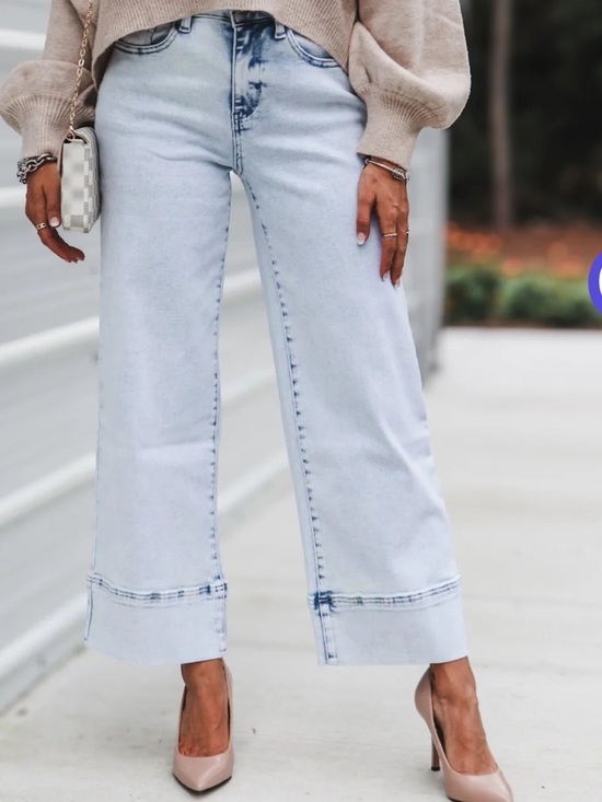 KanCan Denim - KANCAN Kassie High Rise Cropped Wide Leg blue Jeans 3 light wash cotton spandex
